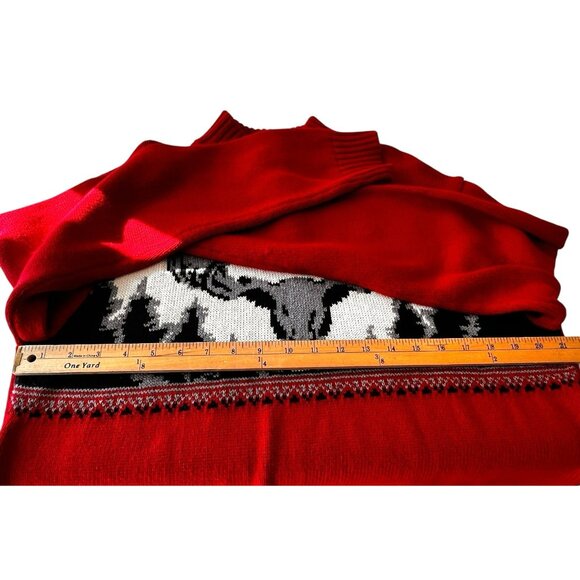 Chaps Ralph Lauren Men 1/4 Zip Moose Sweater Mock Neck Red Black L Cabincore - Picture 11 of 14